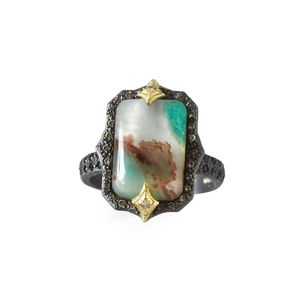 Armenta Green Old World Aquaprasetm Emerald-shaped Cabochon Ring With Diamonds