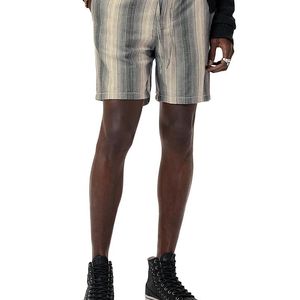 John Varvatos Black Stripe Cotton & Hemp Drawstring Shorts for men