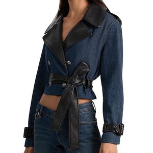 Alice + Olivia Blue Keith Cropped Denim Trench Jacket