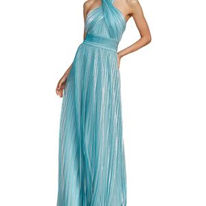 Halston Heritage Blue Leilani Pleated Gown