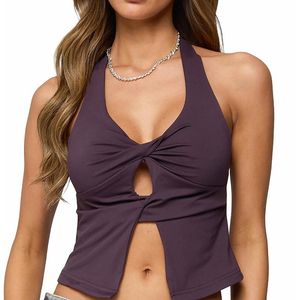 Edikted Purple Prima Twisted Split Front Halter Top