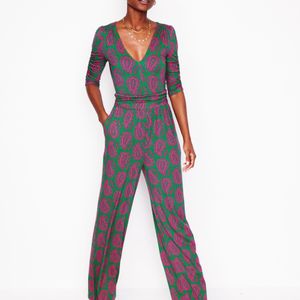 Boden Blue Ruched Waist Jumpsuit- Paisley Heart