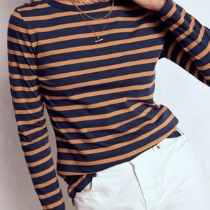 Boden Blue Olivia Long Sleeve Breton, Camel Stripe