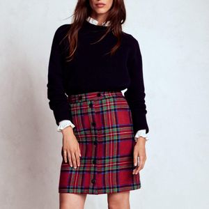 Boden Red Cecelia Wool Skirt- And Check