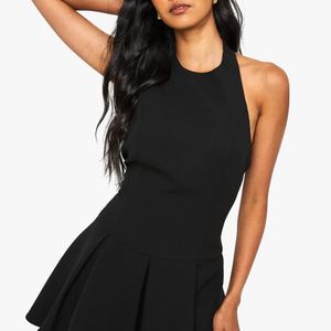 Boohoo Black Tailored High Neck Pleated Mini Dress