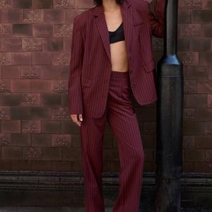 Warehouse Purple Pinstripe Oversized Grandad Blazer Co-Ord