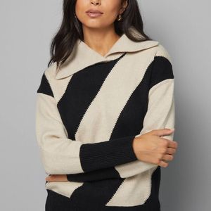 Wallis Black Stripe Split Neck Sweater