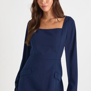 Boohoo Blue Tailored Square Neck Shift Dress