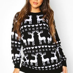 Boohoo Black Reindeer Fairisle Christmas Sweater