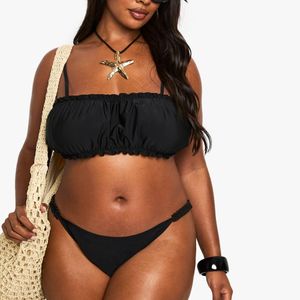 Boohoo Brown Plus Ruffle Bikini Set