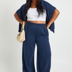 Boohoo Blue Plus Core Basic Pintuck Detail Straight Leg Jogger