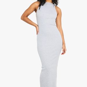 Boohoo White Basic Rib Racer Neck Maxi