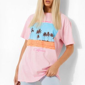 Camiseta Ancha De Palmera California Boohoo de color Rosa