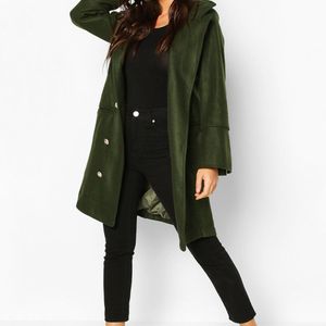 Boohoo Grün Womens Military Button Double Breasted Wool Look Coat