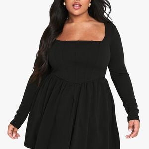 Boohoo Black Plus Corset Detail Skater Dress