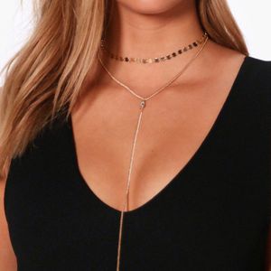 Boohoo Metallic Daisy Coin Choker And Gem Plunge Necklace Set