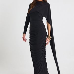 Boohoo Black Slinky Long Sleeve Drape Maxi Dress
