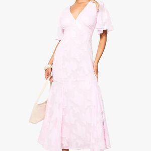 Boohoo Pink Burnout Floral Angel Sleeve Midaxi Dress