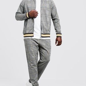 Boohoo Grey Big & Tall Houndstooth Check Smart Tracksuit for men
