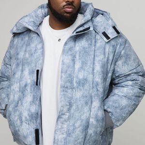 BoohooMAN Blue Plus Oversized Fit Washed Nylon Hooded Funnel Neck Duvet Puffer Jacket for men