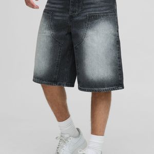 BoohooMAN Regular Fit Antique Grey Washed Carpenter Denim Jorts for men