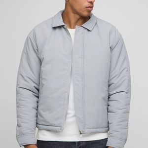 BoohooMAN Grey Boxy Fit Peached Crinkle Nylon Coach Jacket for men