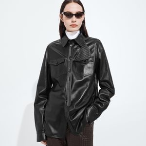 Bottega Veneta Black Semi Shiny Leather Shirt
