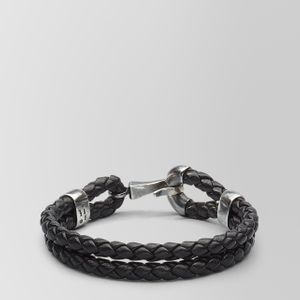 Bottega Veneta Black Bracelet In Nero Intrecciato Nappa And Silver for men