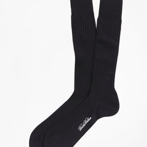 Brooks Brothers Black Merino Wool Ribbed Crew Socks for men