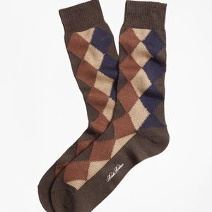 Brooks Brothers Brown Solid With Argyle Crew Socks for men