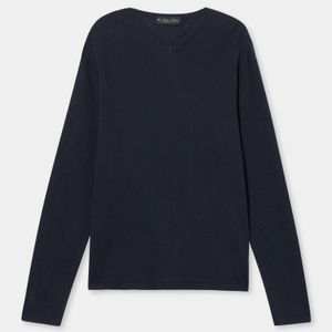 Brooks Brothers Blue Organic Cotton-Linen V-Neck Sweater for men