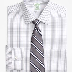 Brooks Brothers Grey Milano Slim-fit Dress Shirt, Non-iron Tonal Check Windowpane for men