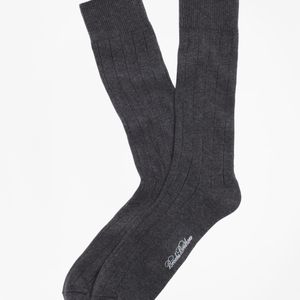 Brooks Brothers Grey Ribbed Crew Socks for men