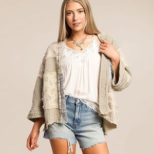 Pol Natural Patchwork Cardigan Sweater