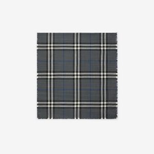 Burberry Grey Reversible Check Wool Silk Scarf
