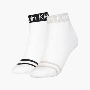 Calvin Klein White 2 Pack Logo Stripe Ankle Socks