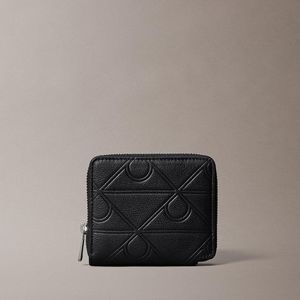 Calvin Klein Black Allover Monogram Logo Zip Bifold Wallet for men