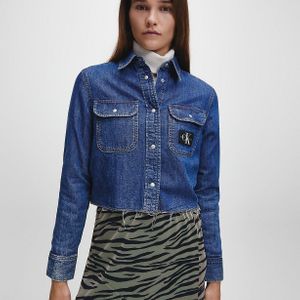Calvin Klein Denim Cropped Utility Overhemd in het Blauw