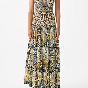 Camilla White Halter Jersey Dress With Tiered Skirt Sevillian Style