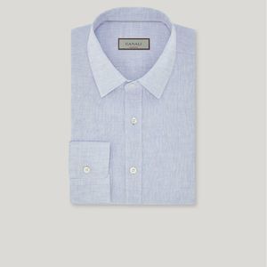 Canali Blue Sky Regular-Fit Linen Shirt With Narrow Pointed Collar for men