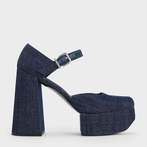 Charles & Keith Blue Shayla Denim D'orsay Platform Pumps
