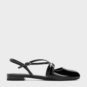 Charles & Keith White Patent Crossover Buckled Slingback Flats