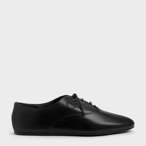 Charles & Keith Black Pippa Leather Derby Flats