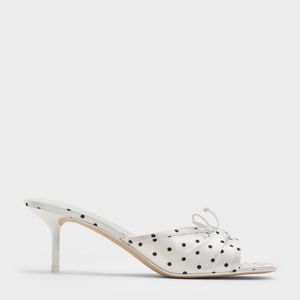 Charles & Keith White Sadira Polka-Dot Heeled Mules