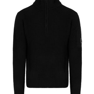 C P Company Black Lambswool Quarter Zip Sweater for men