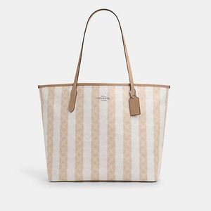 COACH Black Large City Tote Bag With Stripe