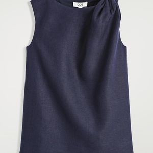 COS Blue Twisted-Detail Linen Top