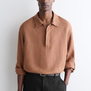 COS Black Linen Popover Shirt for men