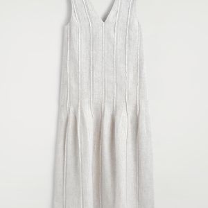 COS White Sculpted Pleated Linen Midi Dress