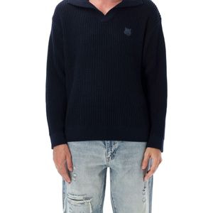 Maison Kitsuné Blue Knitted Polo Sweater for men